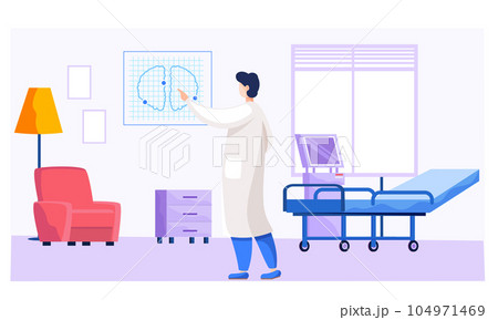Health protection concept. The doctor in the medical office holding lung snapshot in his hand Health protection concept. The doctor in the medical office holding lung snapshot in his hand 104971469
