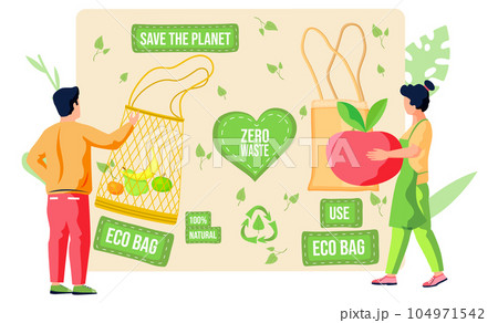 Zero waste. No plastic. Use natural. Save the planet concept. Eco bag. Eco-friendly shopping Zero waste. No plastic. Use natural. Save the planet concept. Eco bag. Eco-friendly shopping 104971542
