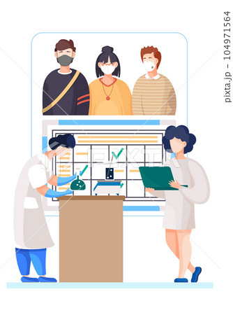 Coronavirus affects people. The schedule with check marks. Doctor creates a vaccine for the virus Coronavirus affects people. The schedule with check marks. Doctor creates a vaccine for the virus 104971564