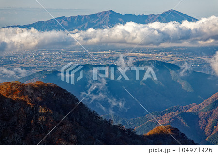 朝の丹沢山地・檜洞丸から見る愛鷹山 104971926