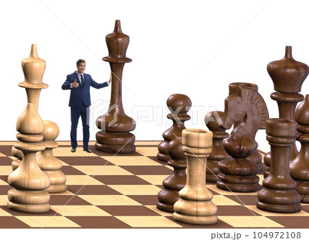 Businessman in large chess board in strategy concept Businessman in large chess board in strategy concept 104972108