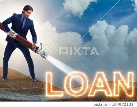 Businessman paying off his debts and loans Businessman paying off his debts and loans 104972132