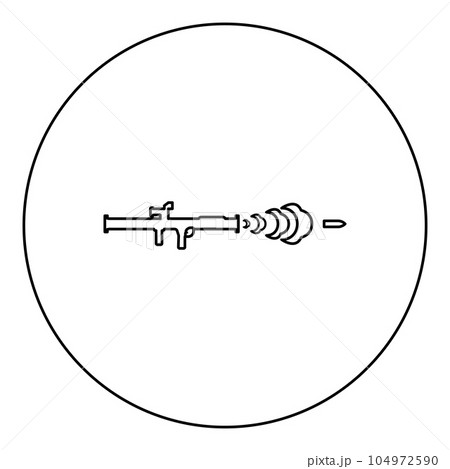 Shot from the bazouka anti tank system icon in circle round black color vector illustration image outline contour line thin style 104972590