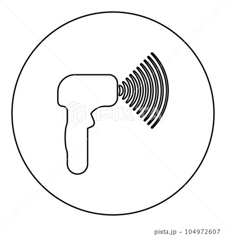 Emitter of waves electron gun manual thermometer forehead infrared device for measuring temperature non-contact contactless digital icon in circle round black color vector illustration image outline Emitter of waves electron gun manual thermometer forehead infrared device for measuring temperature non-contact contactless digital icon in circle round black color vector illustration image outline 104972607