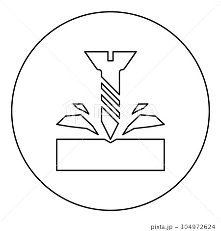 Self-tapping screw is screwed into the material shavings scatter icon in circle round black color vector illustration image outline contour line thin style Self-tapping screw is screwed into the material shavings scatter icon in circle round black color vector illustration image outline contour line thin style 104972624