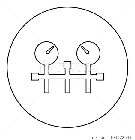 Pressure gauge and pipes manometer meter vacuum heating gas water oil pump measure device system icon in circle round black color vector illustration image outline contour line thin style Pressure gauge and pipes manometer meter vacuum heating gas water oil pump measure device system icon in circle round black color vector illustration image outline contour line thin style 104972643