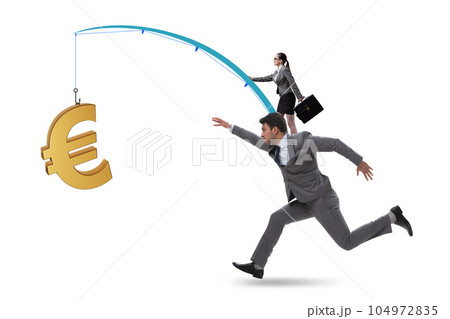 Business people chasing euro on fishing rod Business people chasing euro on fishing rod 104972835