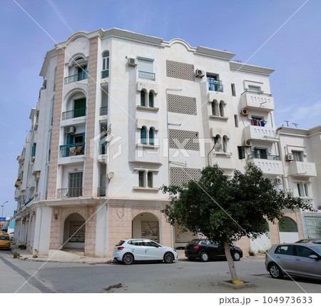 La Goulette, Tunisia - tipical white house La Goulette, Tunisia - tipical white house 104973633