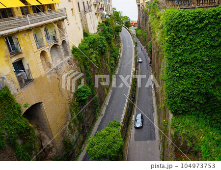 Sorrento famous way to the sea inside the rock summer view, Italy. Amalfi coast 104973753