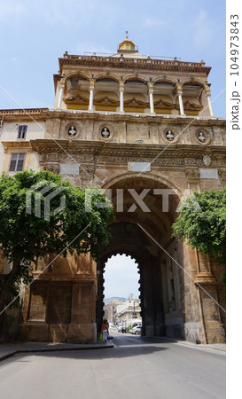 The gate of Porto Nuovo in Palermo, Italy in a beautiful summer day The gate of Porto Nuovo in Palermo, Italy in a beautiful summer day 104973843
