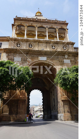 The gate of Porto Nuovo in Palermo, Italy in a beautiful summer day The gate of Porto Nuovo in Palermo, Italy in a beautiful summer day 104973844