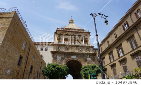 The gate of Porto Nuovo in Palermo, Italy in a beautiful summer day The gate of Porto Nuovo in Palermo, Italy in a beautiful summer day 104973846