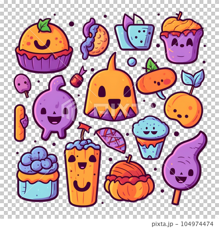 halloween element doodle icon set generative AI. 104974474