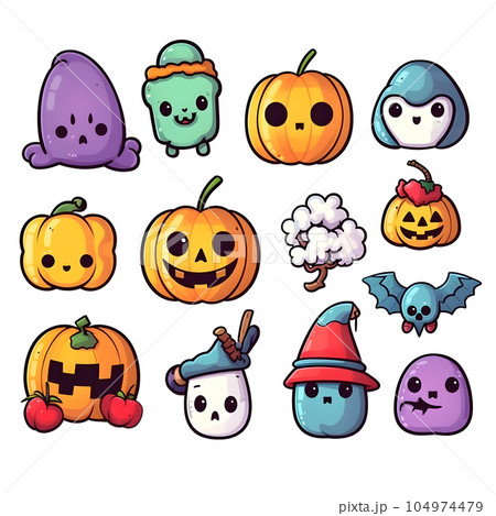 halloween element doodle icon set generative AI. 104974479