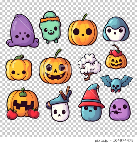halloween element doodle icon set generative AI. 104974479
