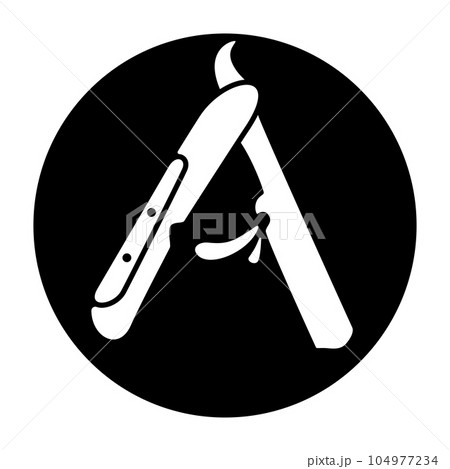 Straight razor, Last Judgement, symbol for the Apocalypse. I am the Alpha and the Omega! (Jesus words in Book of Revelation). Open razors (Letter Alpha) in a black circle (Omega). Crop circle pattern. 104977234