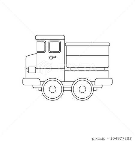 Line vector icon with toys car. Engaging and interactive toys that spark creativity and imagination. Designed for kids. Encourage playtime and ignite the joy of discovery with popular children's toys. 104977282