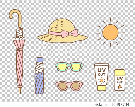 Pop and cute hand drawn UV care accessory illustration set Pop and cute hand drawn UV care accessory illustration set 104977346