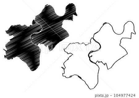 London Borough of Richmond upon Thames (United Kingdom of Great Britain and Northern Ireland, Ceremonial county and region Greater London, England) map vector illustration, scribble sketch map 104977424