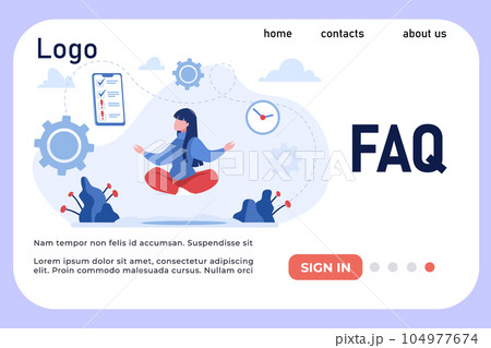Online meeting landing page. FAQ website design. Planning time and schedule. Customer support. Frequently asking questions. Help to clients. Efficient management. Vector web banner template 104977674