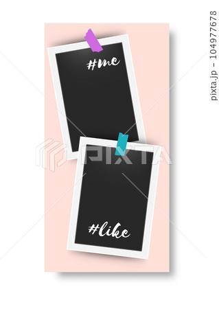 Social media editable story frames. Trendy banner with moment photos. Photographs attached to adhesive tape. Lettering phrase. Vector snapshot template for network blog with copy space Social media editable story frames. Trendy banner with moment photos. Photographs attached to adhesive tape. Lettering phrase. Vector snapshot template for network blog with copy space 104977678
