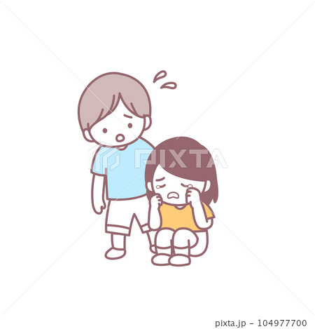 泣いている女の子と心配する男の子 泣いている女の子と心配する男の子 104977700