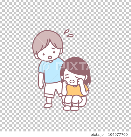 泣いている女の子と心配する男の子 泣いている女の子と心配する男の子 104977700