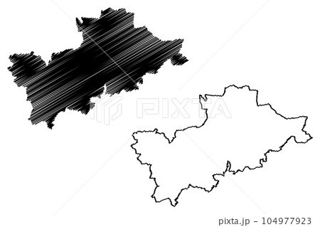 Mid Devon Non-metropolitan district (United Kingdom of Great Britain and Northern Ireland, ceremonial county Devon or Devonshire, England) map vector illustration, scribble sketch Tiverton map 104977923