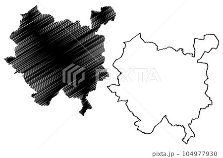 Newark and Sherwood Non-metropolitan district (United Kingdom of Great Britain and Northern Ireland, ceremonial county Nottinghamshire or Notts, England) map vector illustration, scribble sketch map 104977930