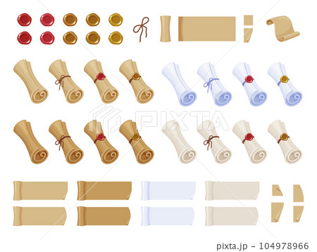 羊皮紙の巻物のイラスト素材セット 羊皮紙の巻物のイラスト素材セット 104978966