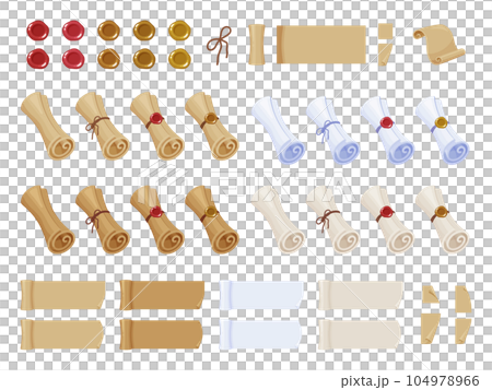 羊皮紙の巻物のイラスト素材セット 羊皮紙の巻物のイラスト素材セット 104978966