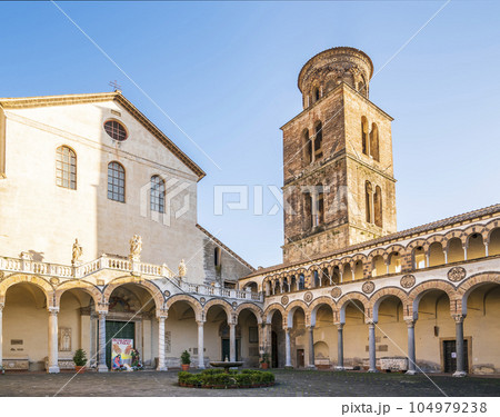 Courtyard of Salerno Cathedral with view of the arched cloisters Courtyard of Salerno Cathedral with view of the arched cloisters 104979238