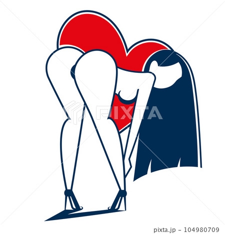 Black silhouette of girl and pole on a white background. Pole dance, striptease dancers, exotic dance. Vector isolated. Logo sexy woman dancer 104980709