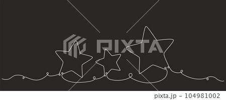 Christmas composition hand drawing continues one single line stars. Vector stock illustration isolated on black background for template invitation, card, presentation, frame or border. Editable stroke 104981002
