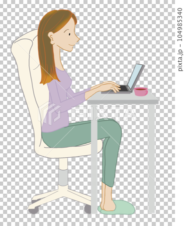 A woman sitting in a gaming chair and working remotely 104985340