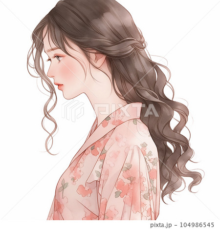 一点を見つめるロングヘアの美人（白バック・キリヌキ）「AI生成画像」 104986545