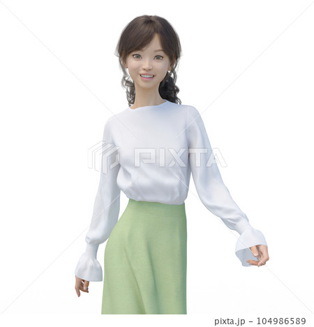 ロングスカートの若い女性 perming3DCGイラスト素材 ロングスカートの若い女性 perming3DCGイラスト素材 104986589