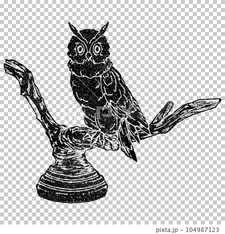 Owl standing on a perch (single item) / stamp style Owl standing on a perch (single item) / stamp style 104987123