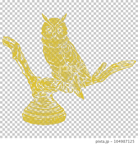 Owl standing on a perch (single item) / Gold foil stamp style 104987125