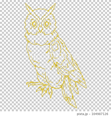 Owl with closed wings (single item) / gold leaf style line drawing 104987126