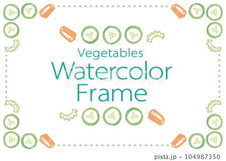 野菜のイラストを使ったフレーム・飾りのデザイン。水彩風、ベクター素材。 104987350