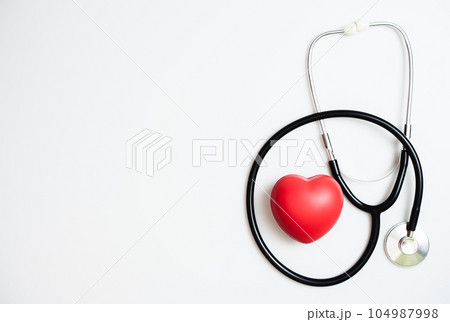 Red heart with stethoscope on white background. medical and health care concept. 104987998
