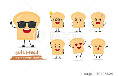 bread cartoon with many expressions. loaf different activity vector illustration flat design. bread cartoon with many expressions. loaf different activity vector illustration flat design. 104988041