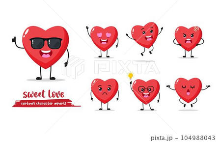 love heart cartoon with many expressions. different love heart activity vector illustration flat design. smart love heart for children story book. love heart cartoon with many expressions. different love heart activity vector illustration flat design. smart love heart for children story book. 104988043