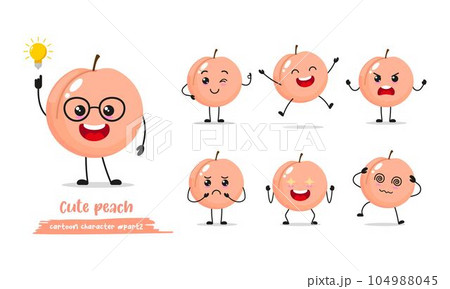 pink peach cartoon with many expressions. different fruit activity vector illustration flat design. smart peach for children story book. pink peach cartoon with many expressions. different fruit activity vector illustration flat design. smart peach for children story book. 104988045