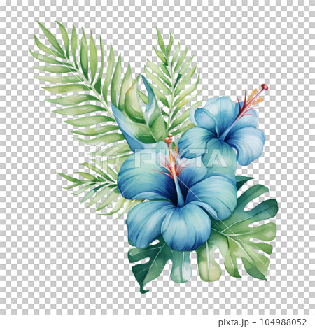 jungle, summer, watercolor, tropical, nature, illustration, plant, leaf, botanical, background, wallpaper, palm, forest, foliage, green, tropic, tree, exotic, paradise, decoration, hawaii, art, 104988052