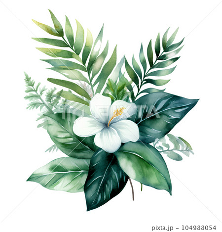 jungle, summer, watercolor, tropical, nature, illustration, plant, leaf, botanical, background, wallpaper, palm, forest, foliage, green, tropic, tree, exotic, paradise, decoration, hawaii, art, 104988054