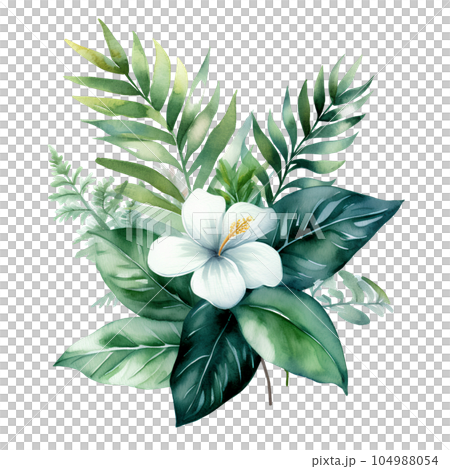jungle, summer, watercolor, tropical, nature, illustration, plant, leaf, botanical, background, wallpaper, palm, forest, foliage, green, tropic, tree, exotic, paradise, decoration, hawaii, art, 104988054
