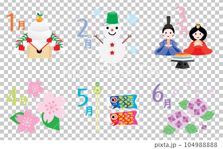 カレンダー年中行事のイラストアイコン　上半期 104988888