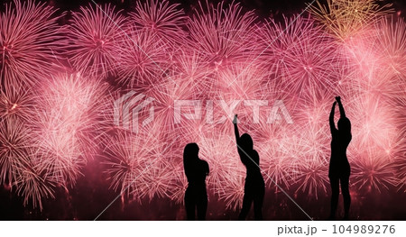 花火　女性　シルエット　模様「AI生成画像」 104989276